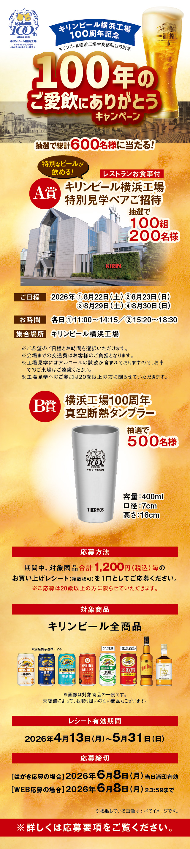 キリンビール横浜工場100周年記念 100年のご愛飲にありがとうキャンペーン
